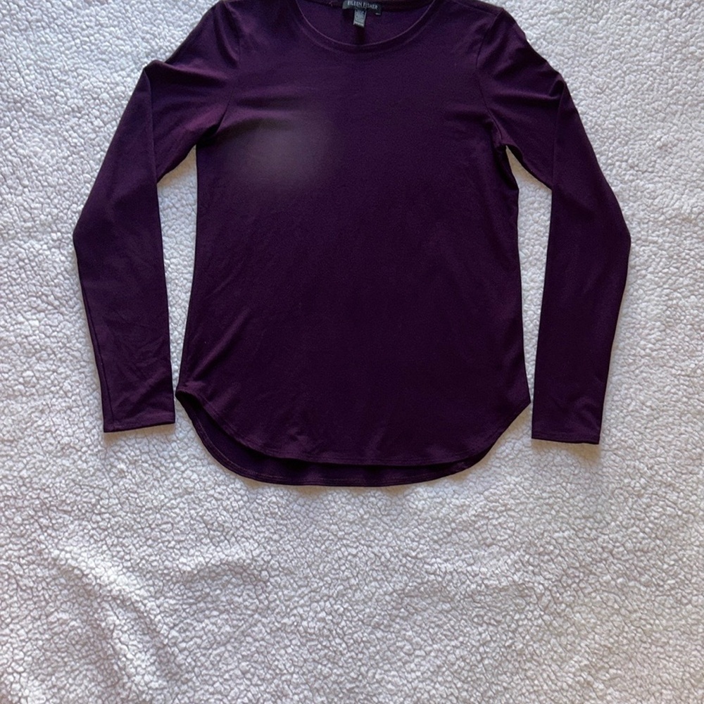 Eileen Fisher Rich Plum Long Sleeve Tee - Picture 4 of 8